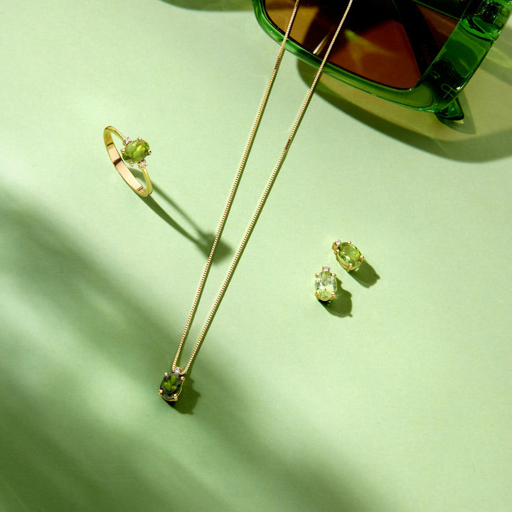 14k Geelgouden oorknoppen met toermalijn en diamant