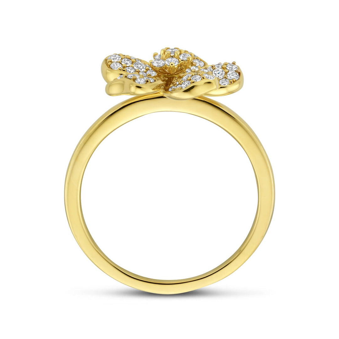 Gouden dames ring met bloem en diamant – 14k geelgoud