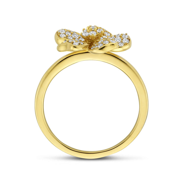 Gouden dames ring met bloem en diamant – 14k geelgoud