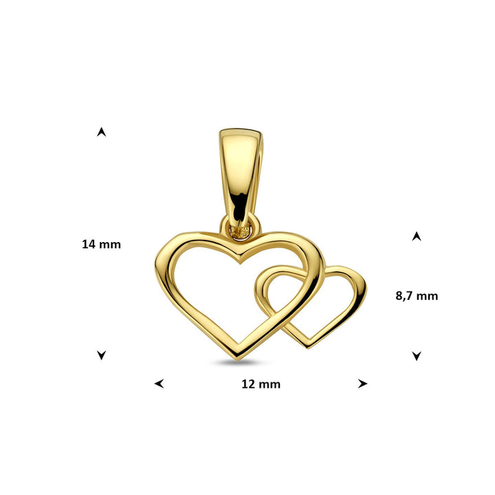 14k Geelgouden hanger met dubbele hartjes