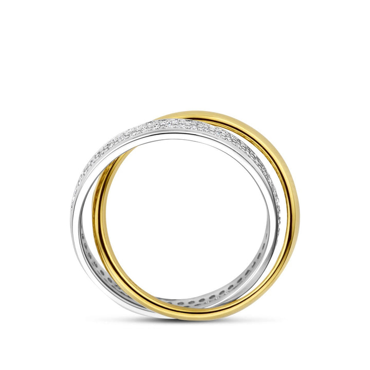 14k Bicolor geel- en witgouden ring met diamant