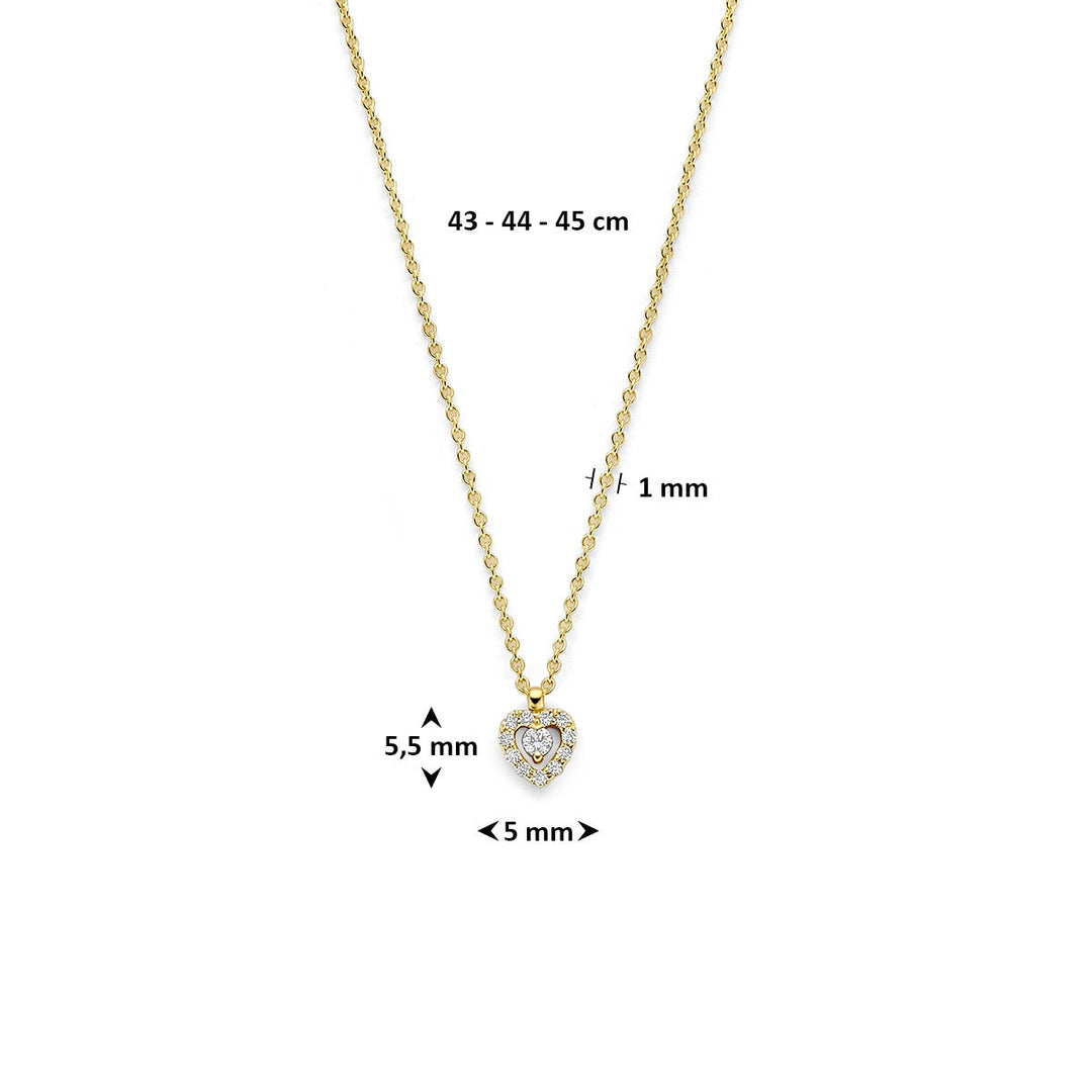 14k Geelgouden collier met hartje en diamant