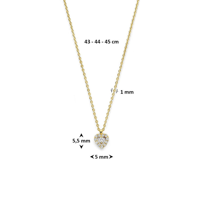 14k Geelgouden collier met hartje en diamant