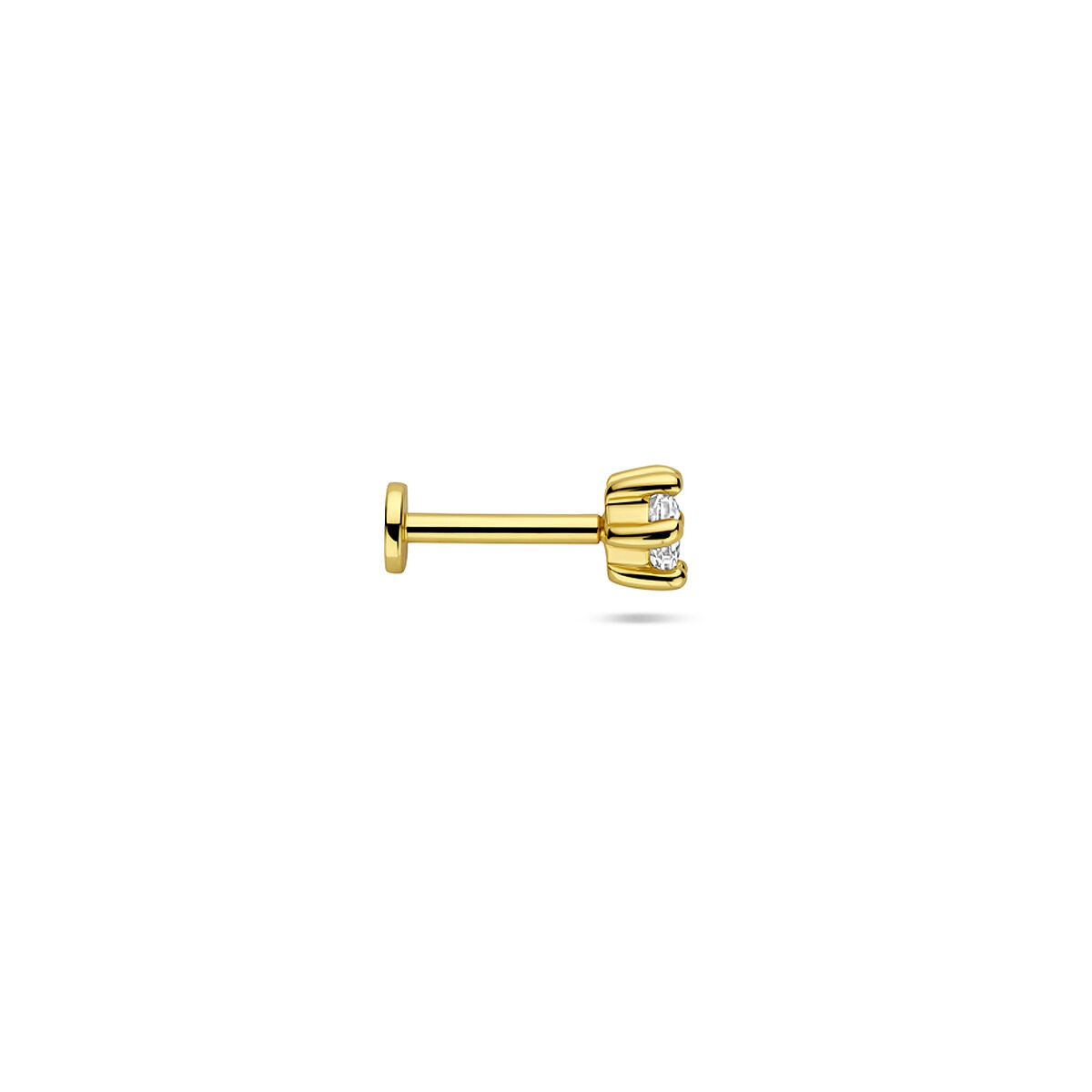 Verguld zilveren flat back piercing met zirkonia 4 mm