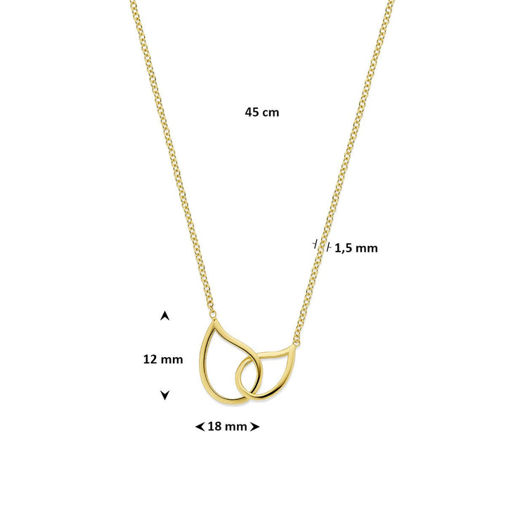 Gouden dames ketting met dubbele druppelhanger – 14k geelgoud