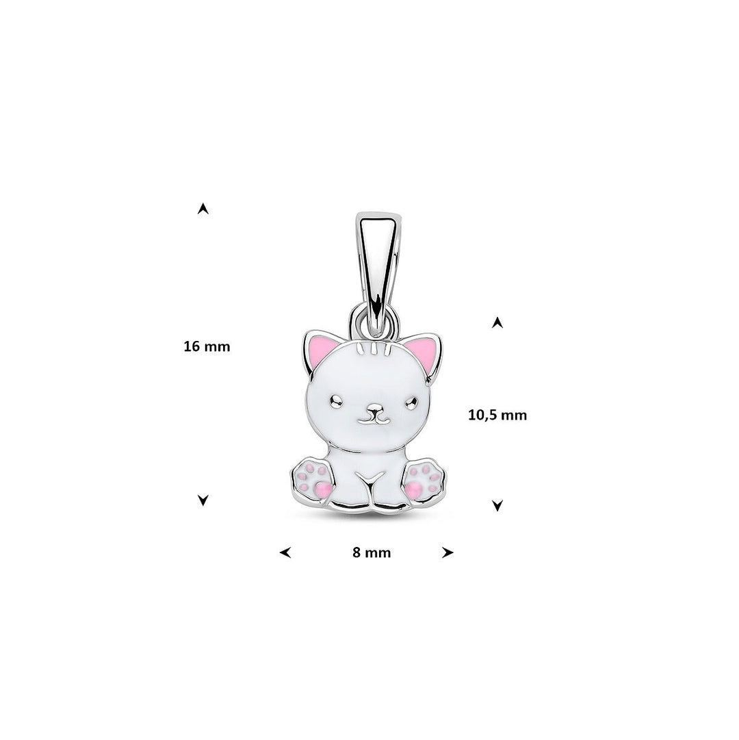 Zilveren hanger poes met emaille – gerhodineerd 925 zilver