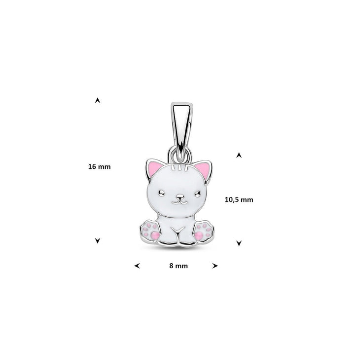 Zilveren hanger poes met emaille – gerhodineerd 925 zilver