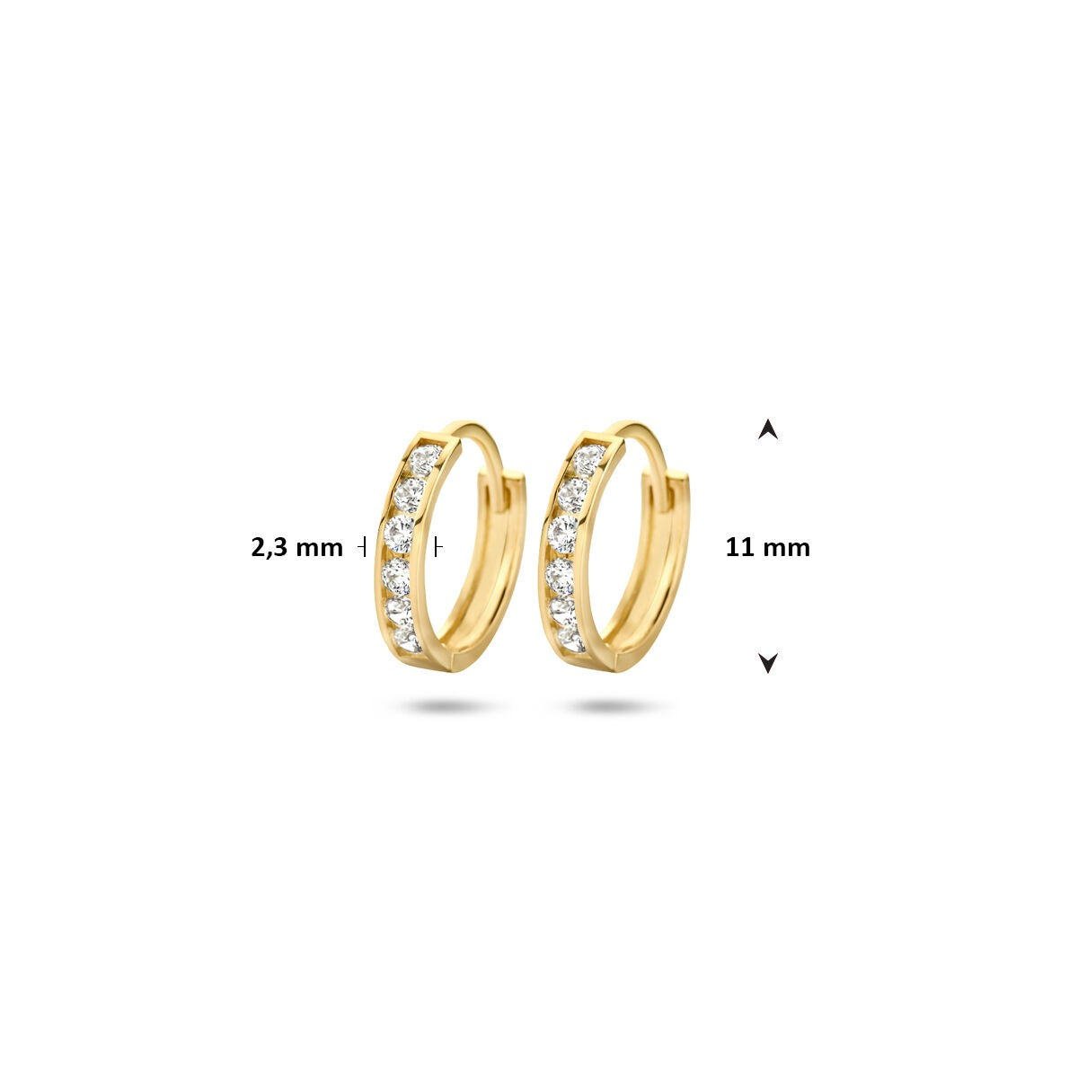 14k geelgouden klapoorringen met zirkonia rij – dames