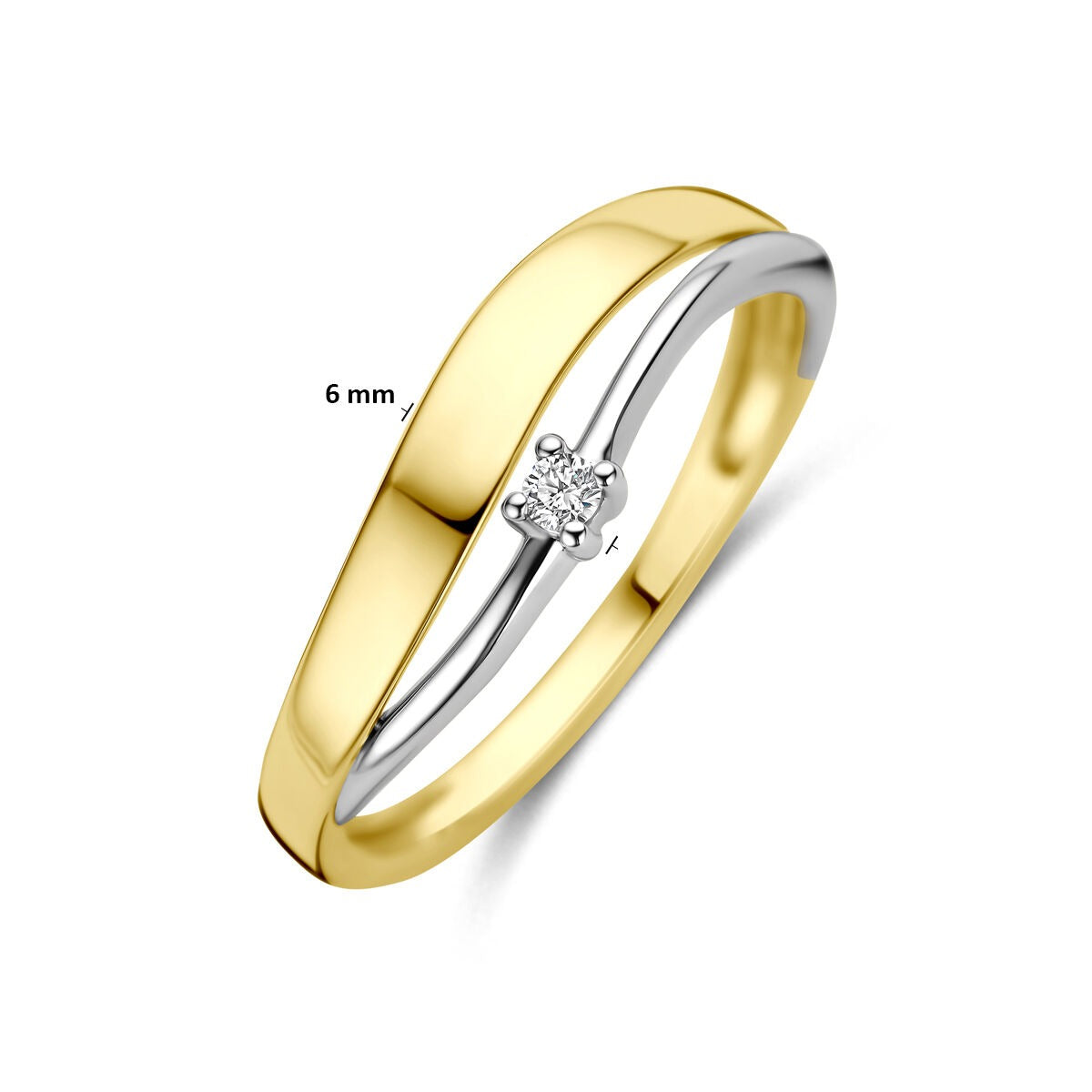 14k bicolor geel- en witgouden ring met diamant