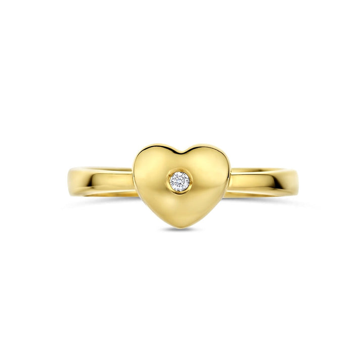 14k geelgouden kinder ring met hartje en lab grown diamant