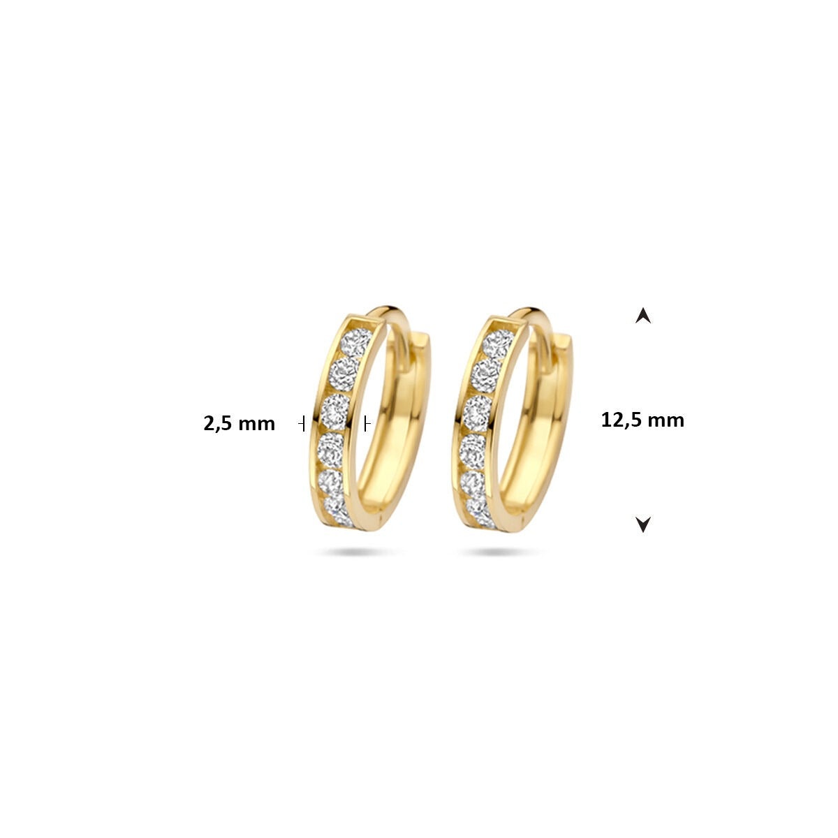 14k Geelgouden klapoorringen met zirkonia rij