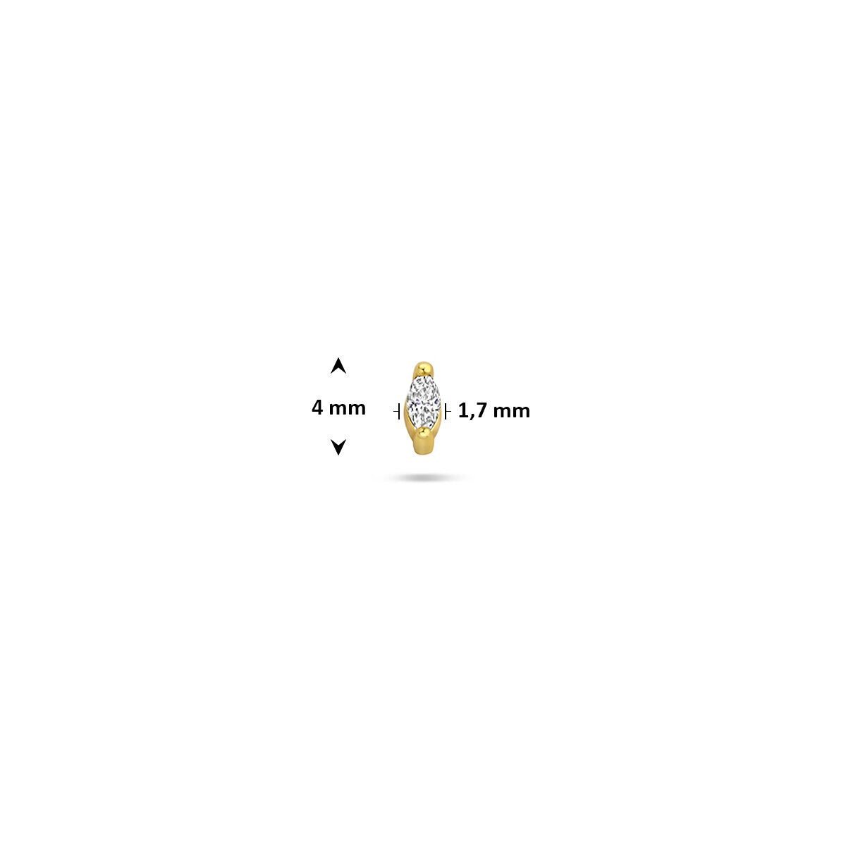 Verguld zilveren flat back piercing met zirkonia – subtiele luxe met schroefdraad