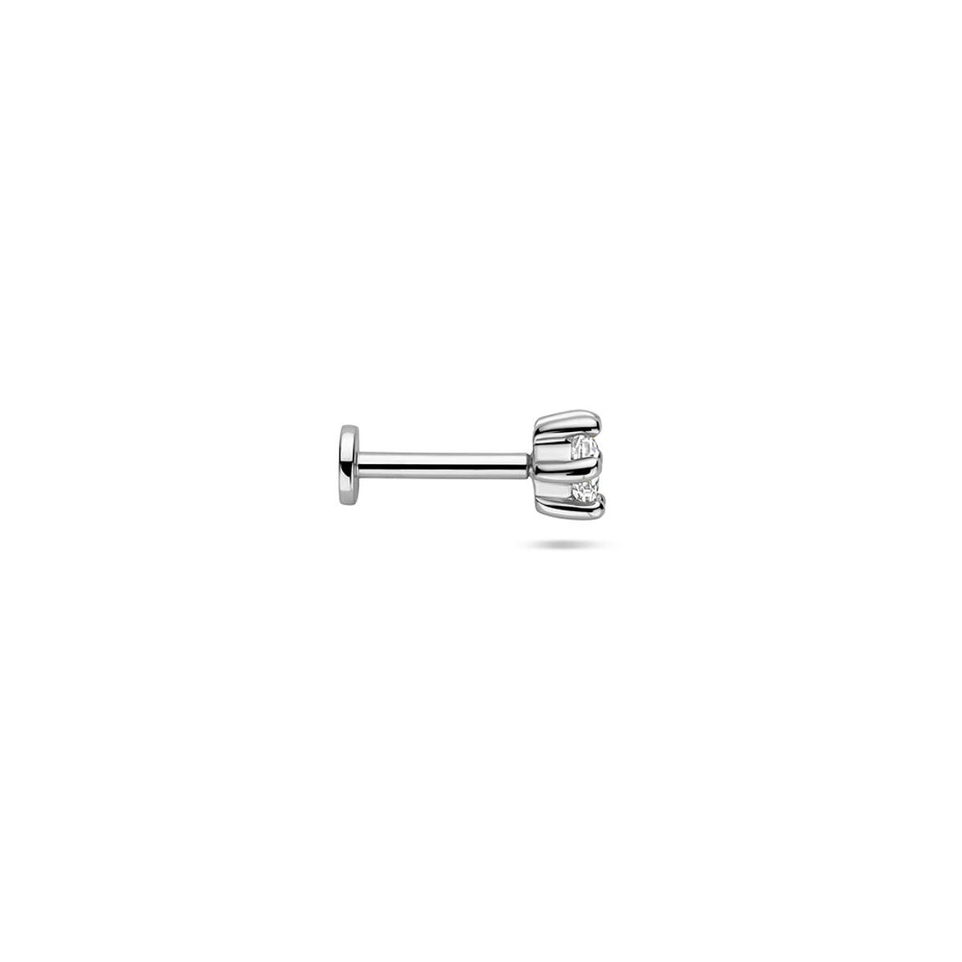 Gerhodineerd zilveren flat back piercing met zirkonia 4 mm