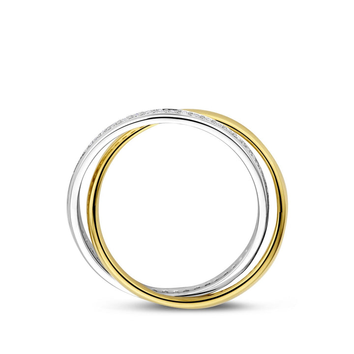 14k Bicolor geel- en witgouden ring met diamant