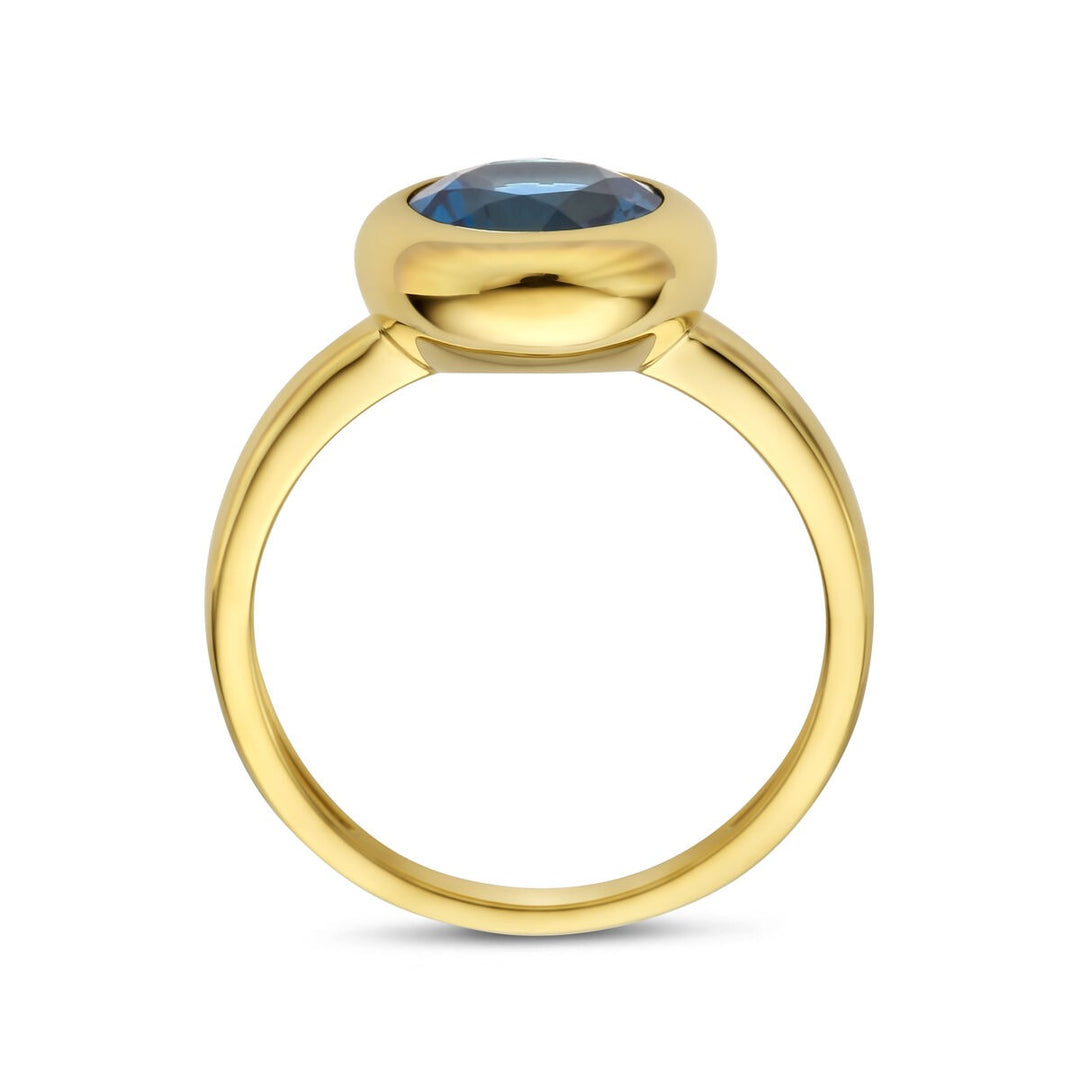 Gouden dames ring met London Blue topaas – 14k geelgoud