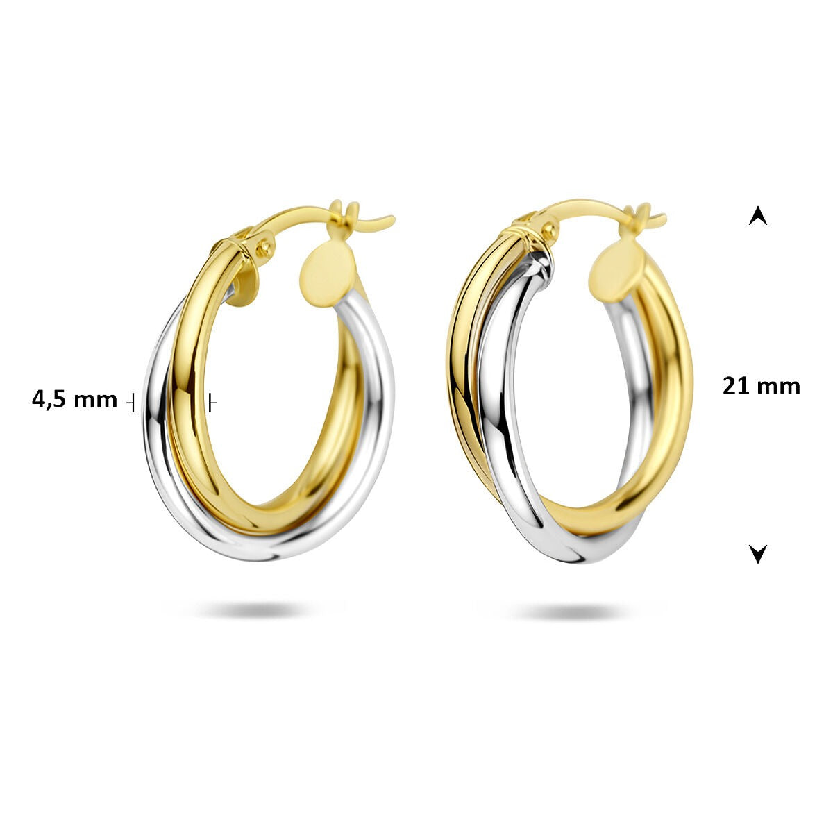 14k bicolor oorringen – geel- en witgoud