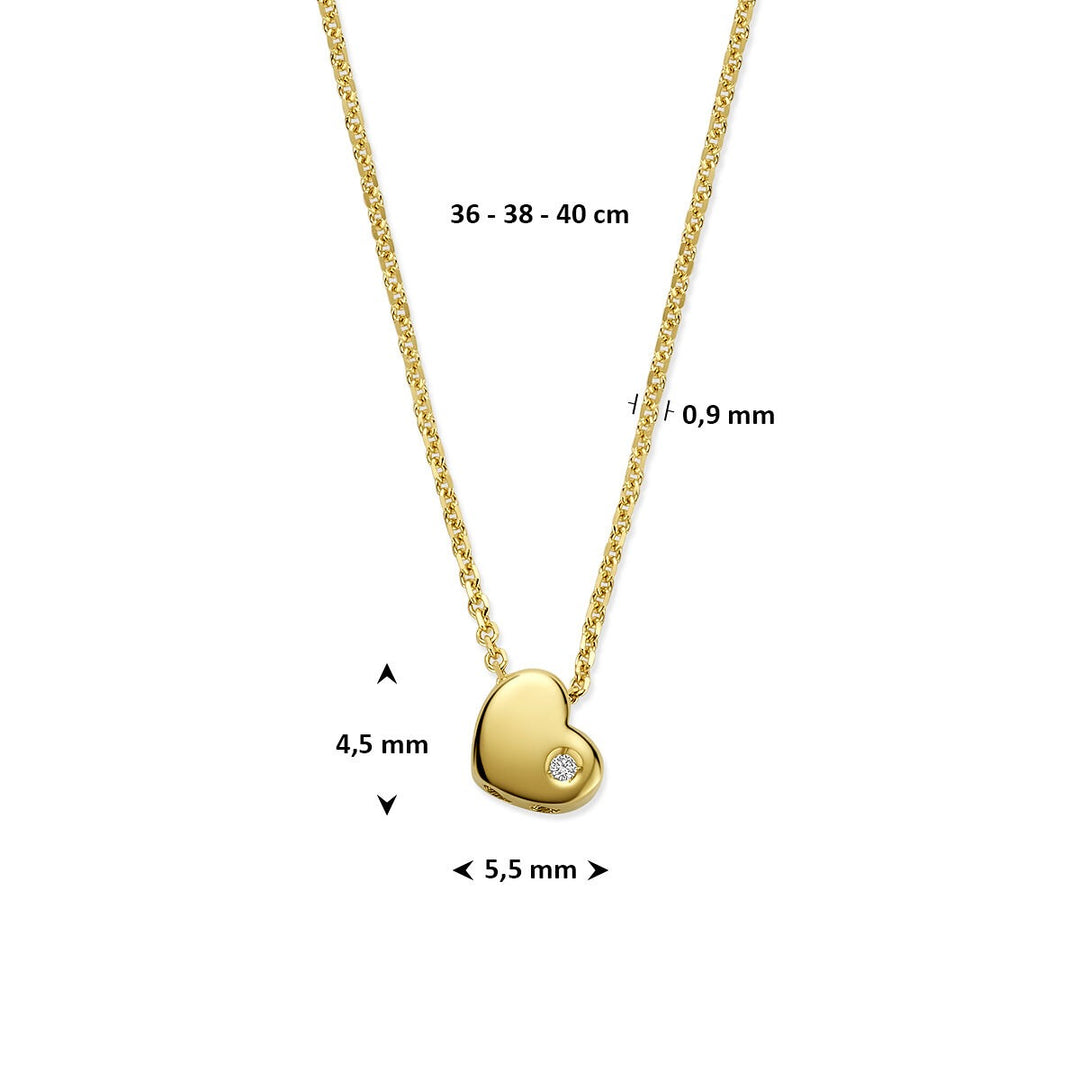 14k geelgouden kinder collier met hartje en lab grown diamant