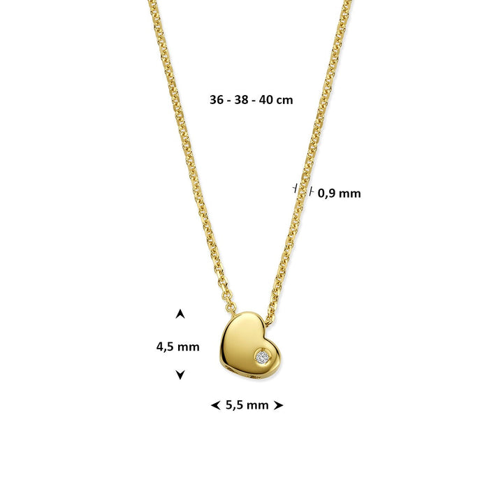14k geelgouden kinder collier met hartje en lab grown diamant
