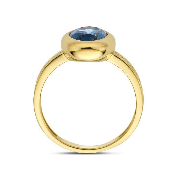 Gouden dames ring met London Blue topaas en diamant – 14k geelgoud