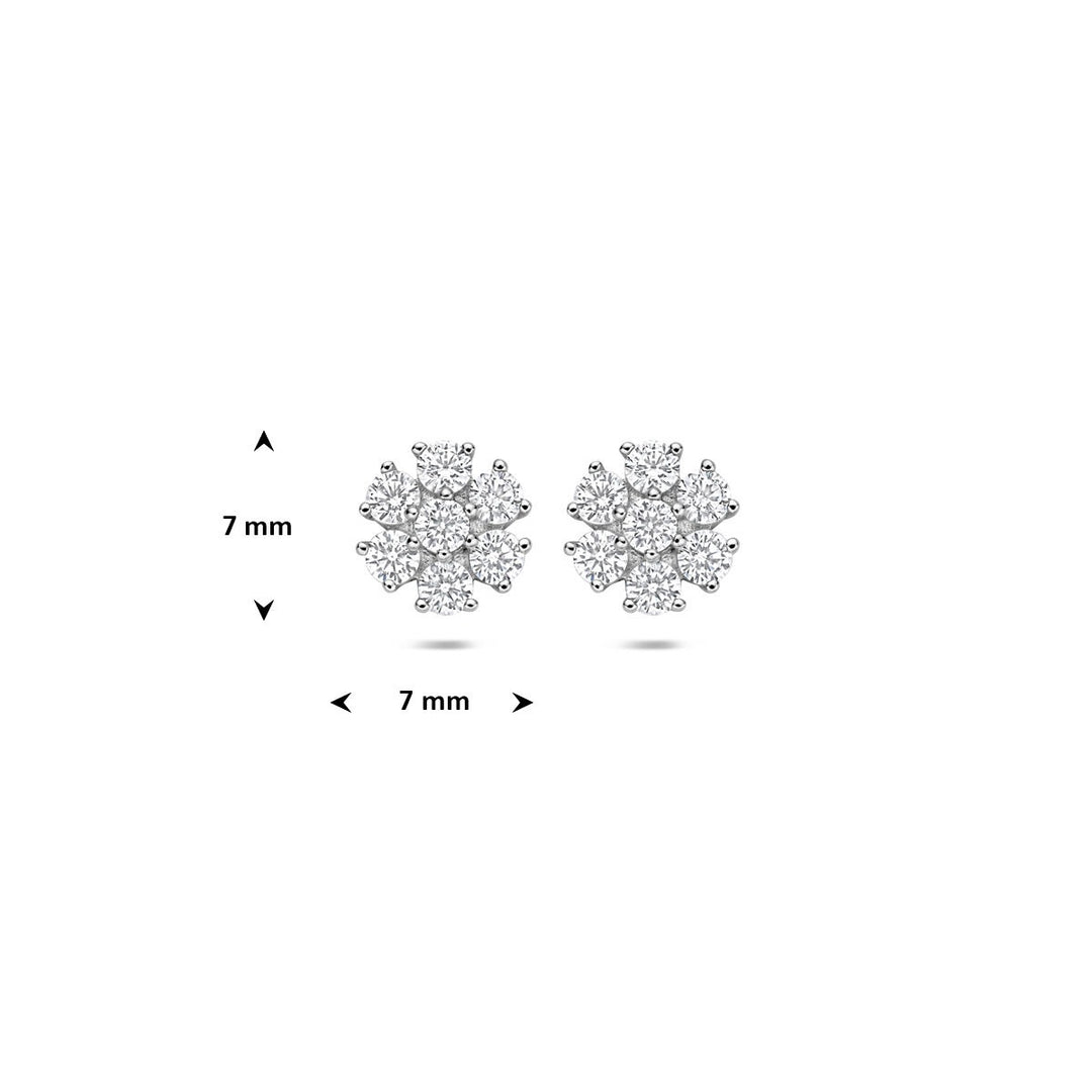 Zilveren oorknoppen bloem met zirkonia – gerhodineerd 925 zilver
