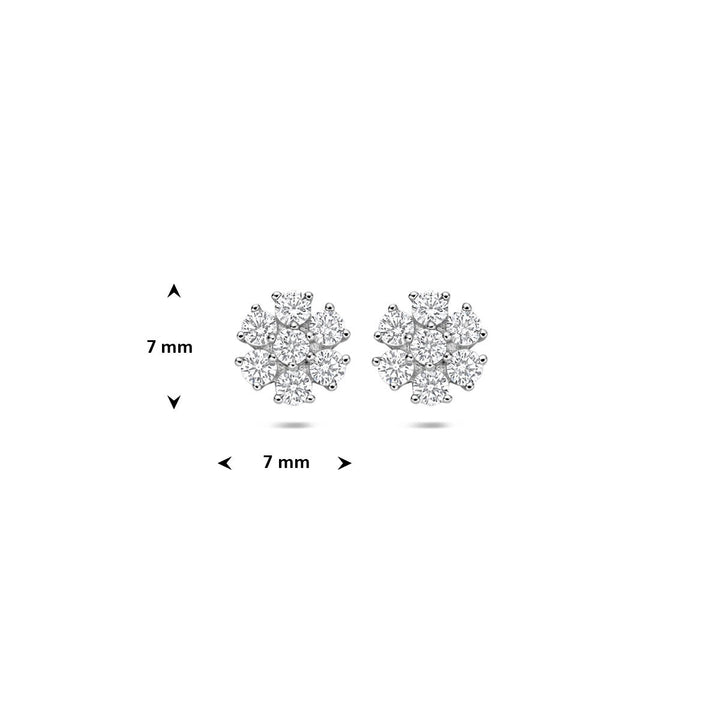 Zilveren oorknoppen bloem met zirkonia – gerhodineerd 925 zilver