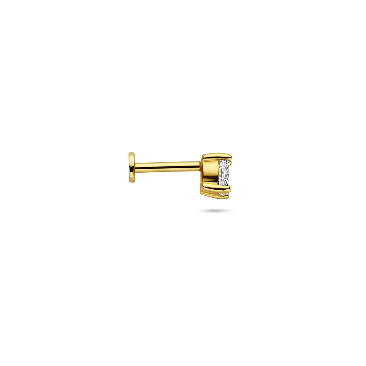 Verguld zilveren flat back piercing met ovale zirkonia – 925 zilver