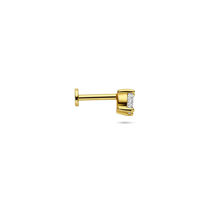 Verguld zilveren flat back piercing met ovale zirkonia – 925 zilver