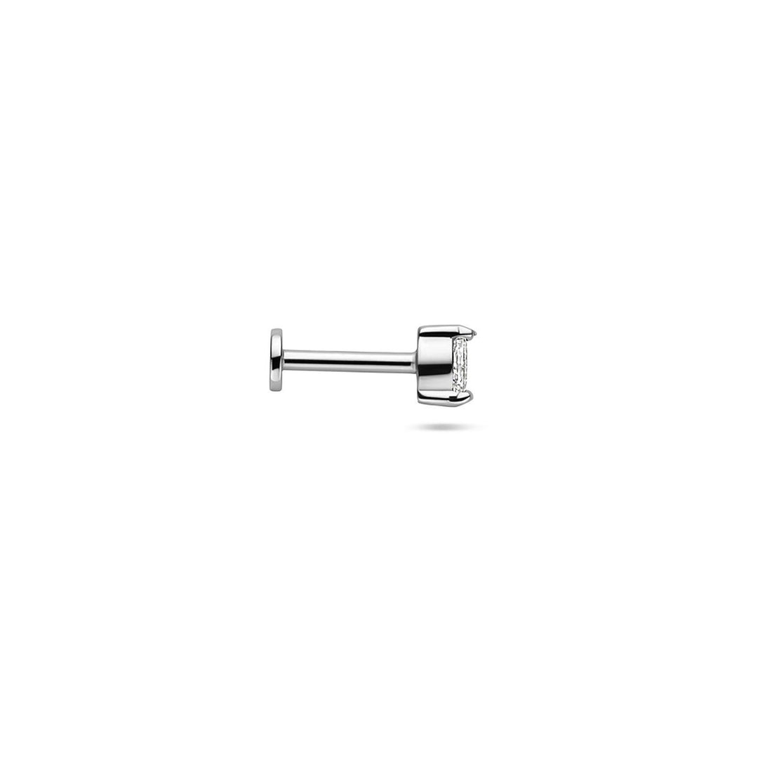 Gerhodineerd zilveren flat back piercing met ovale zirkonia – 925 zilver