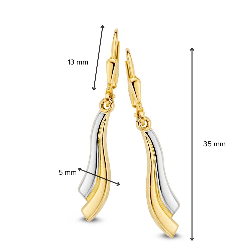 Bicolor Wit- en Geelgouden Oorhaken van 14 Karaat - Elegante Oorbellen zonder Steen voor Dames