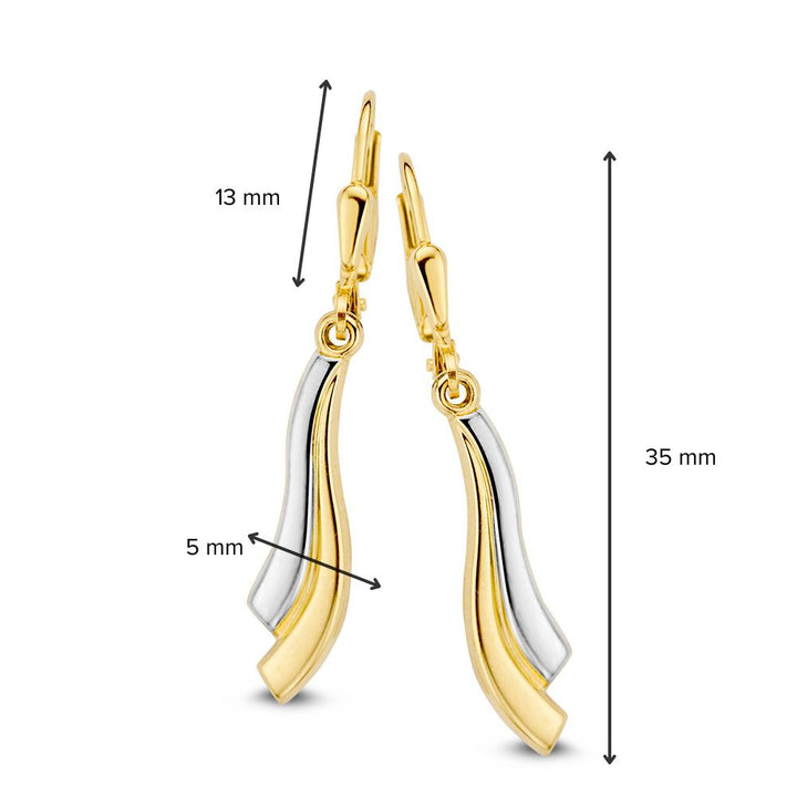 Bicolor Wit- en Geelgouden Oorhaken van 14 Karaat - Elegante Oorbellen zonder Steen voor Dames