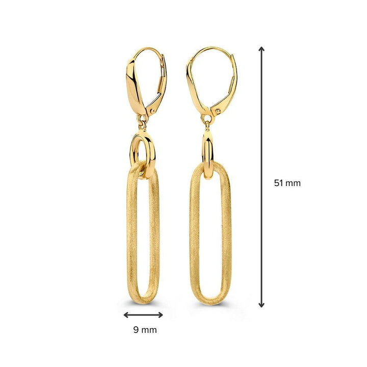 Opvallende Geelgouden Oorhangers met Gematteerd Gouden Elementen – 14-Karaat Luxe voor Dames