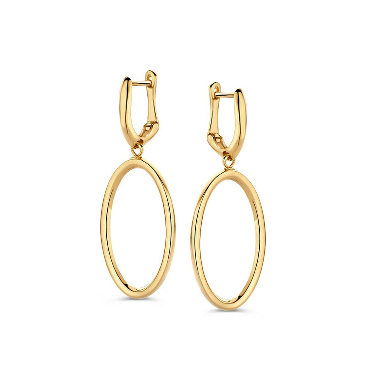 Speelse Geelgouden Oorringen met Open Hangers – 14 Karaat Goud, Elegante Statement Oorbellen