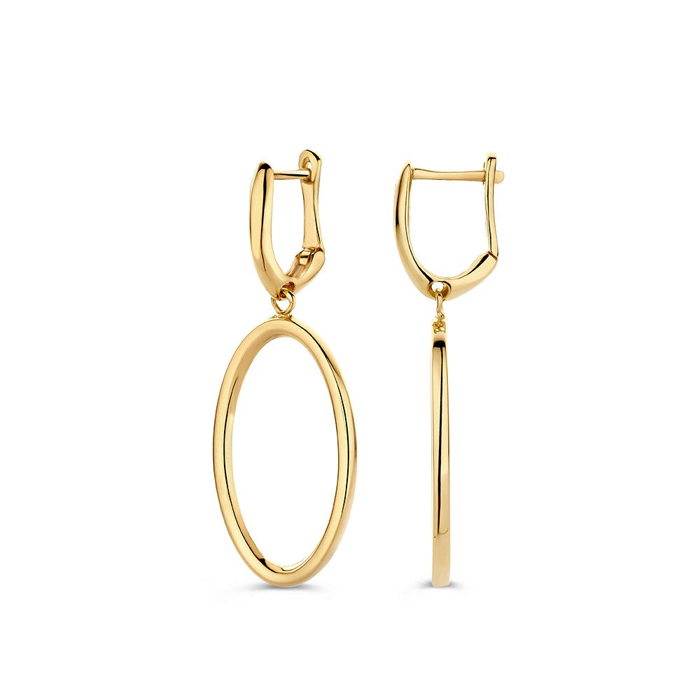 Speelse Geelgouden Oorringen met Open Hangers – 14 Karaat Goud, Elegante Statement Oorbellen