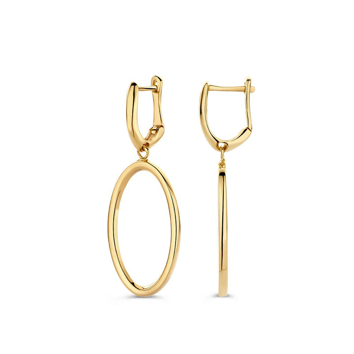 Speelse Geelgouden Oorringen met Open Hangers – 14 Karaat Goud, Elegante Statement Oorbellen