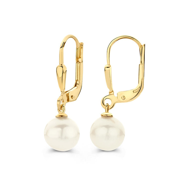 Elegante geelgouden oorhaken met zoetwaterparels – 14 karaat