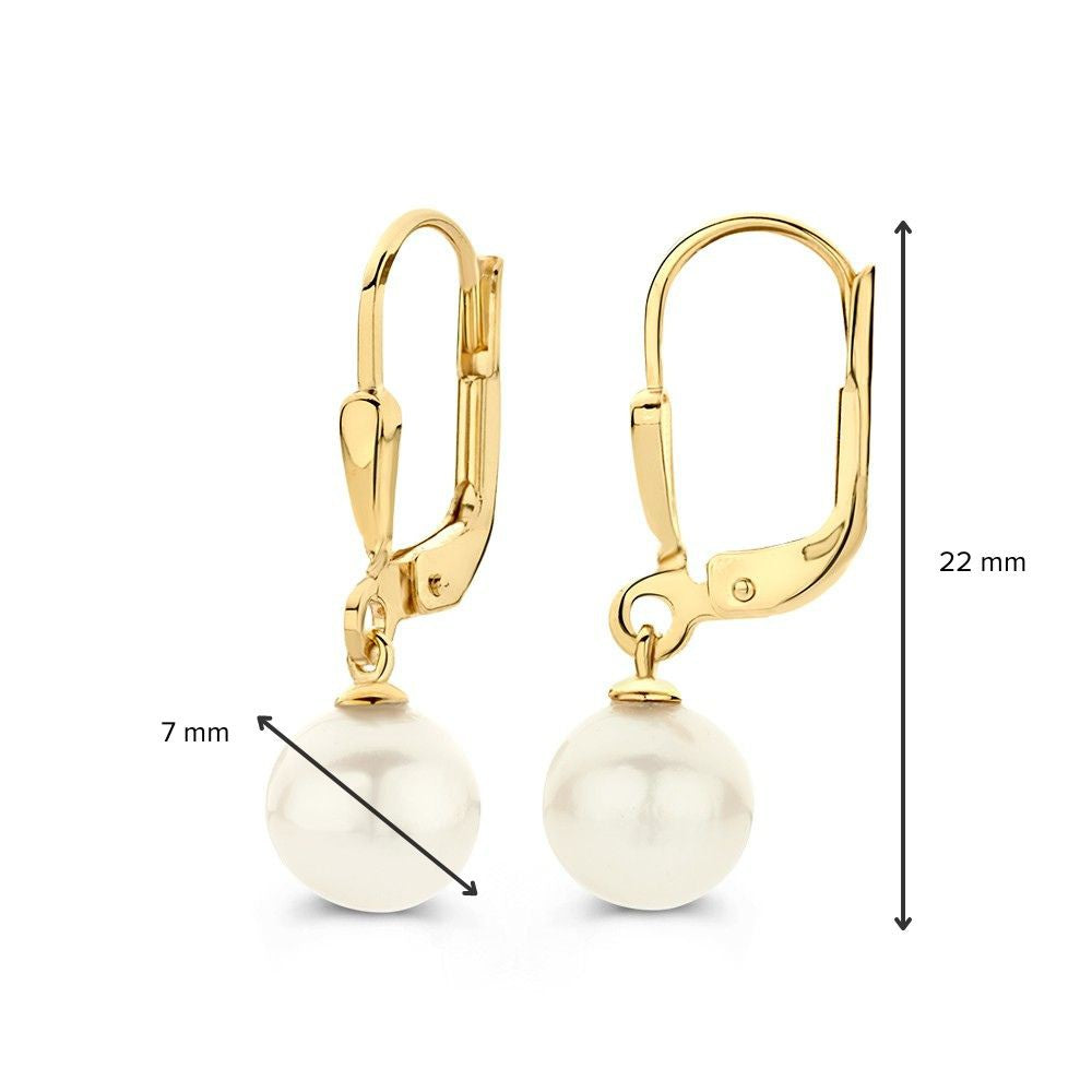 Elegante geelgouden oorhaken met zoetwaterparels – 14 karaat