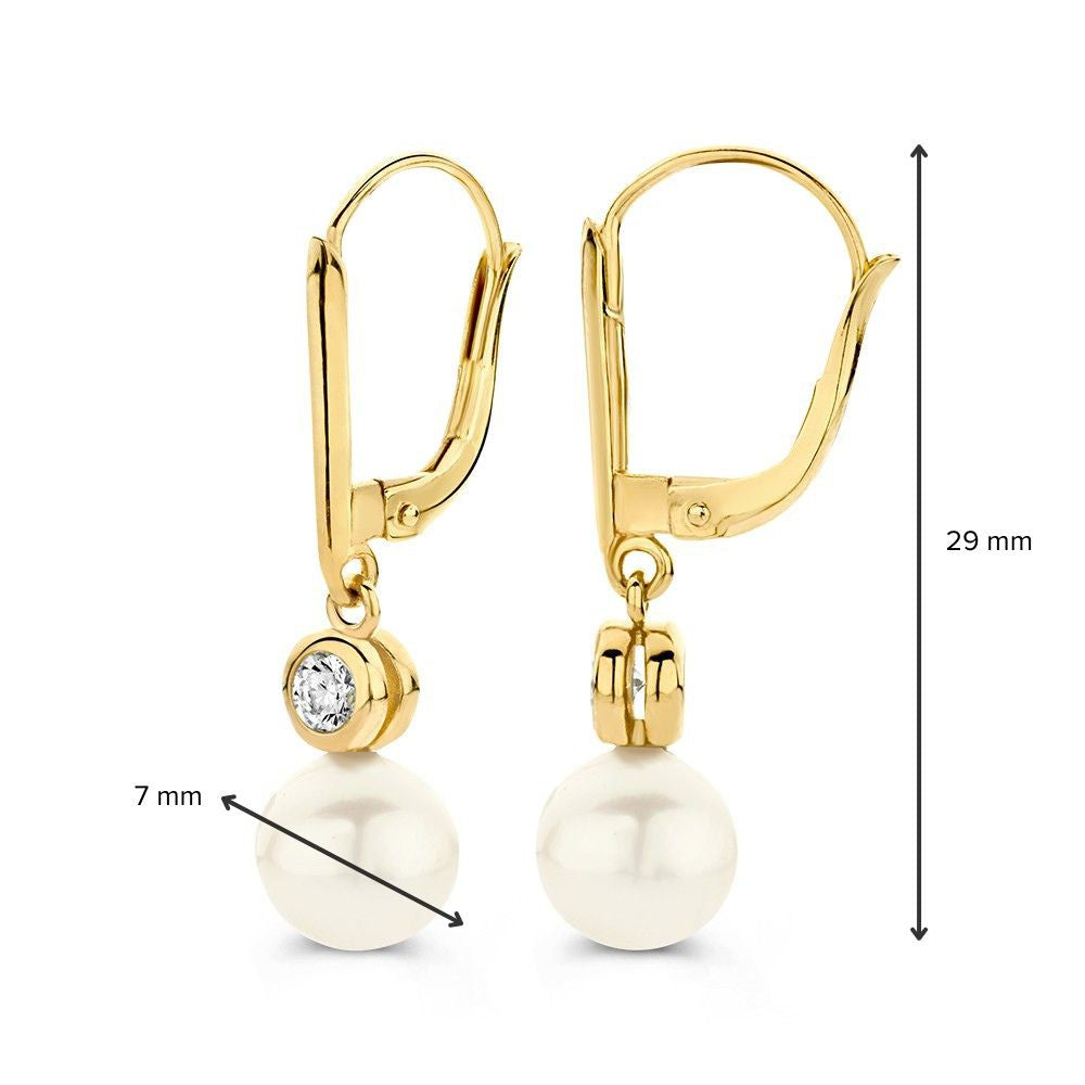 Geelgouden oorhaken met parels en zirkonia's – 14 karaat
