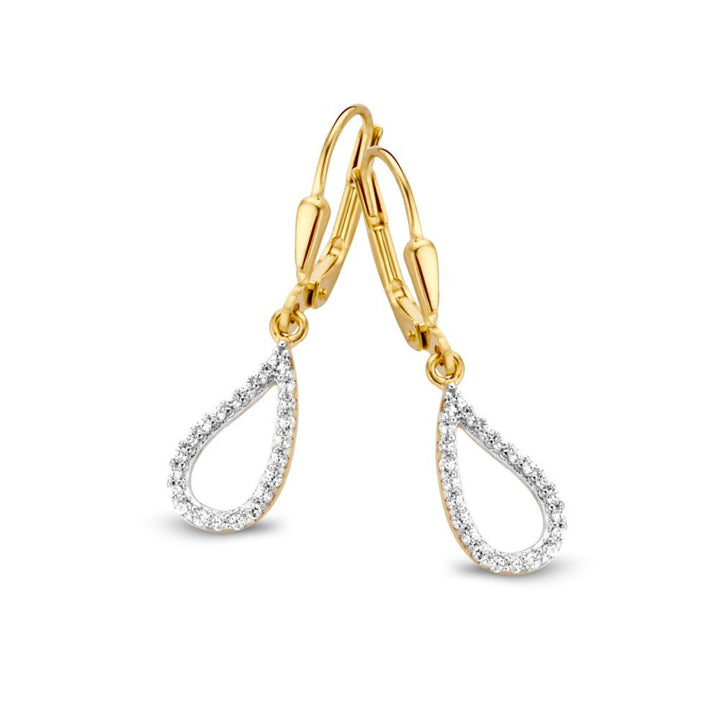 Geelgouden oorhaken met zirkonia aanhangers – 14 karaat goud