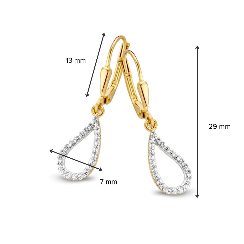 Geelgouden oorhaken met zirkonia aanhangers – 14 karaat goud