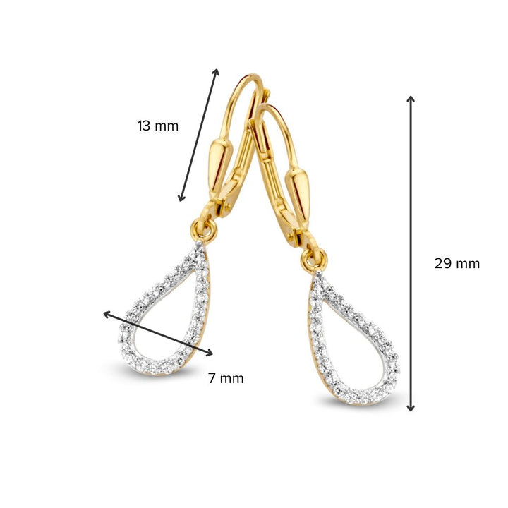Geelgouden oorhaken met zirkonia aanhangers – 14 karaat goud
