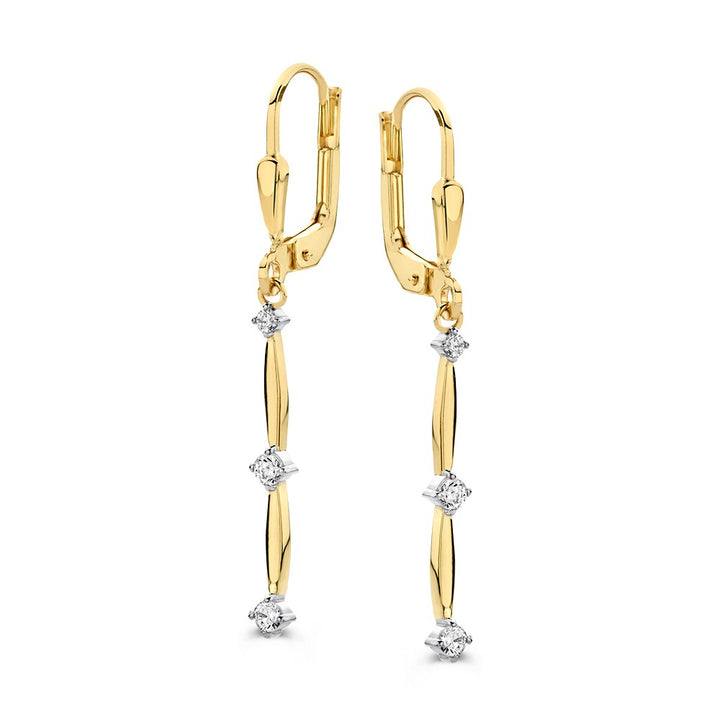 Geelgouden oorhaken met lange oorbedels en zirkonia’s – 14 karaat