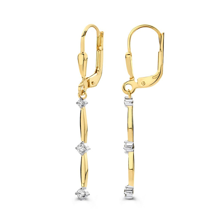Geelgouden oorhaken met lange oorbedels en zirkonia’s – 14 karaat