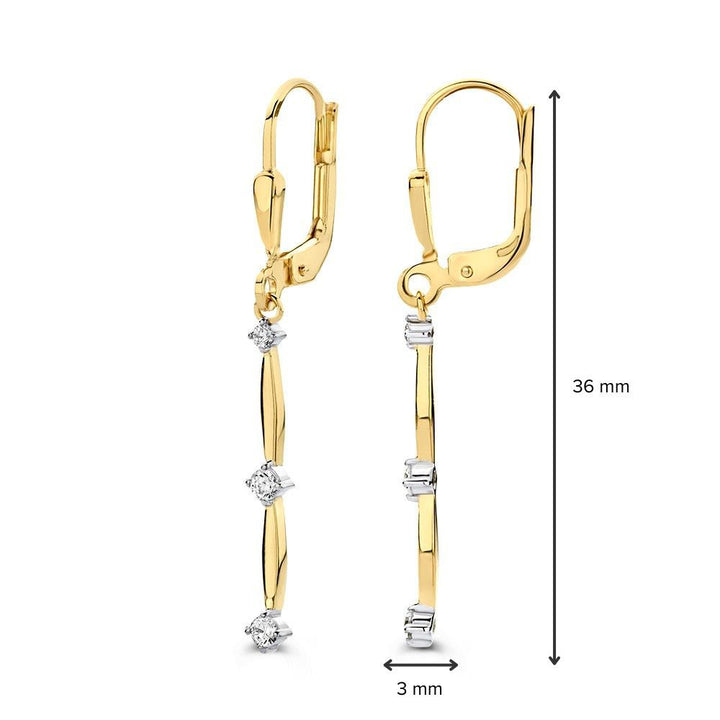 Geelgouden oorhaken met lange oorbedels en zirkonia’s – 14 karaat