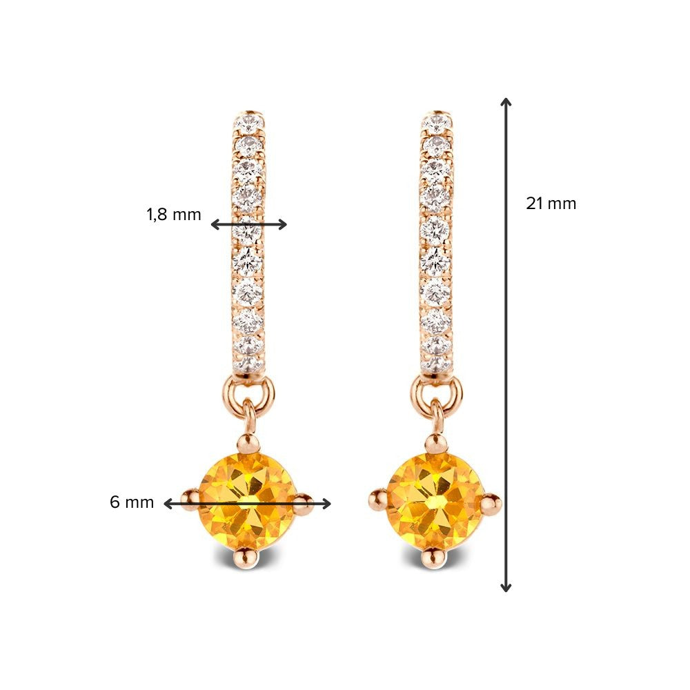 Geelgouden oorringen met diamanten en oranje saffieren – 18 karaat