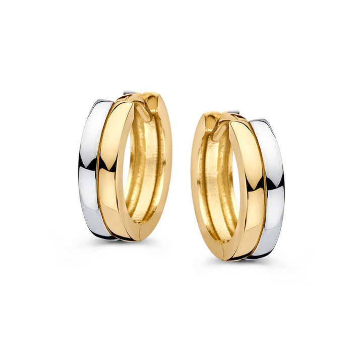 Bicolor Gouden Oorringen – Elegante 14 Karaat Geel- en Witgouden Oorbellen voor Dames