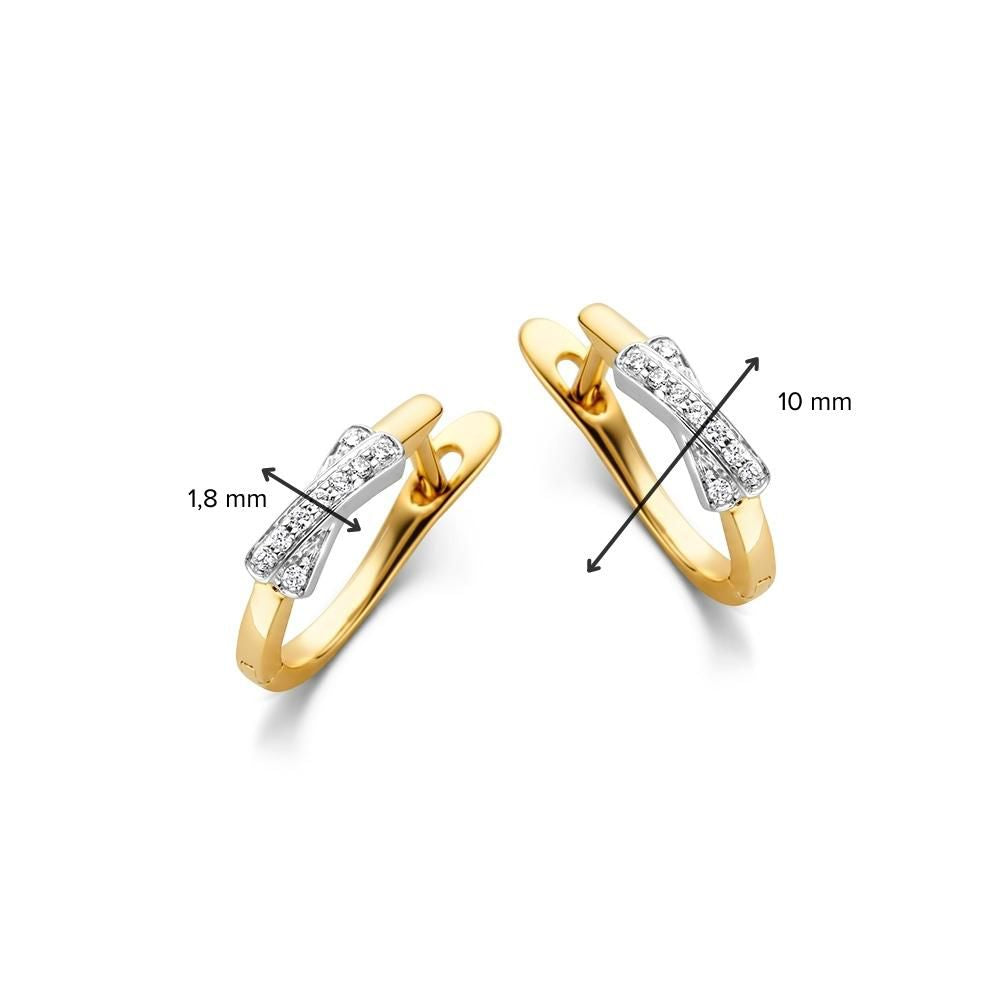Bicolor 14 karaat wit- en geelgouden oorringen met diamanten – 0,05 crt, elegante X-vormige zetting