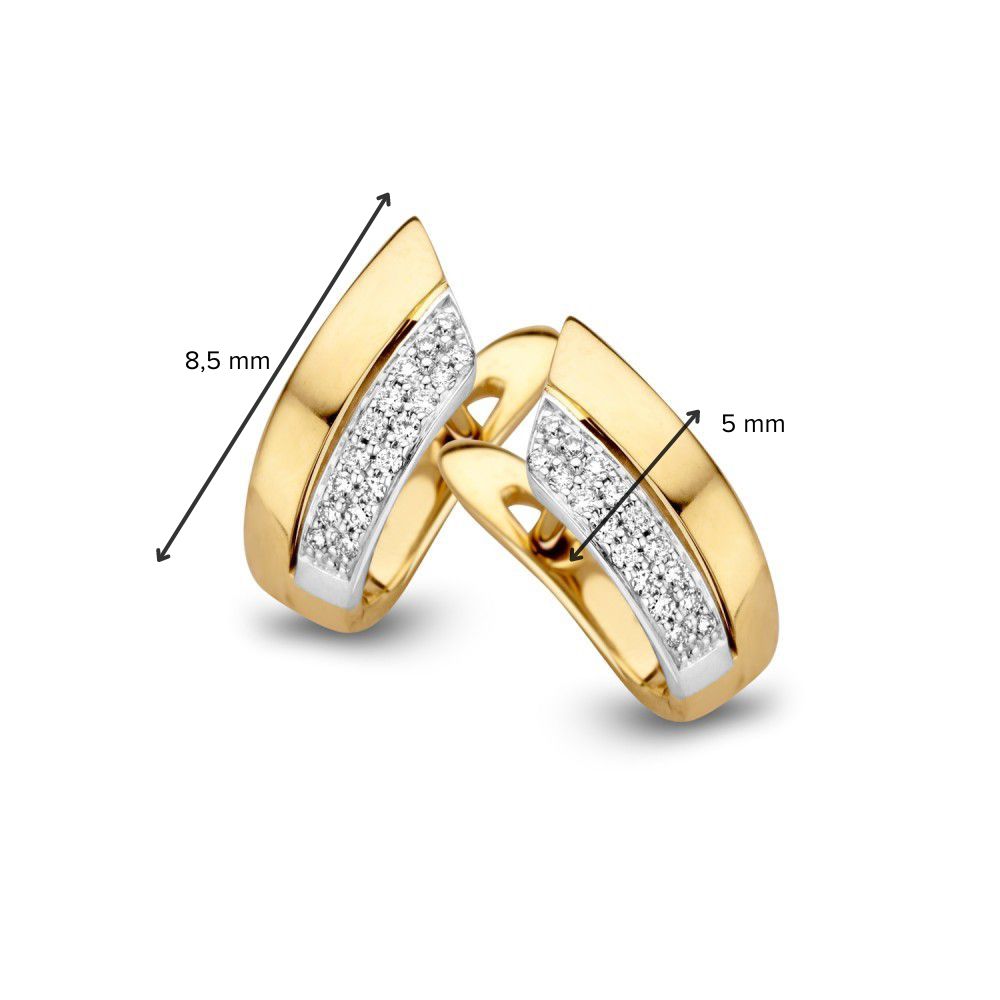 Bicolor Geel- en Witgouden Oorringen met Diamanten – Elegante Oorringen voor Dames in 14 Karaat Goud