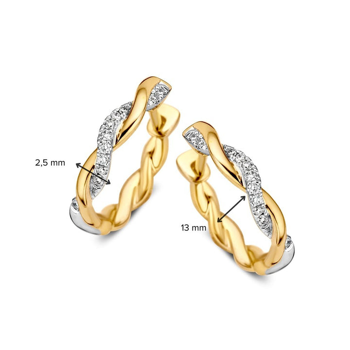 Bicolor Geel- en Witgouden Oorringen met Briljant Diamant – 14 Karaat Oorringen met 0.11 Carat Diamanten