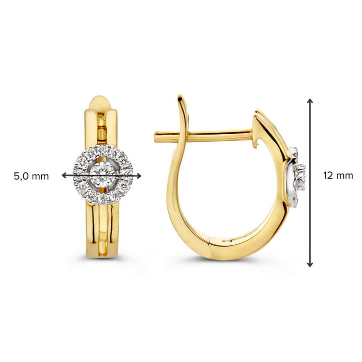 Bicolor Geel- en Witgouden Oorringen met Diamanten in Entourage Zetting – 14 Karaat Oorringen met 0.14 Carat Diamanten