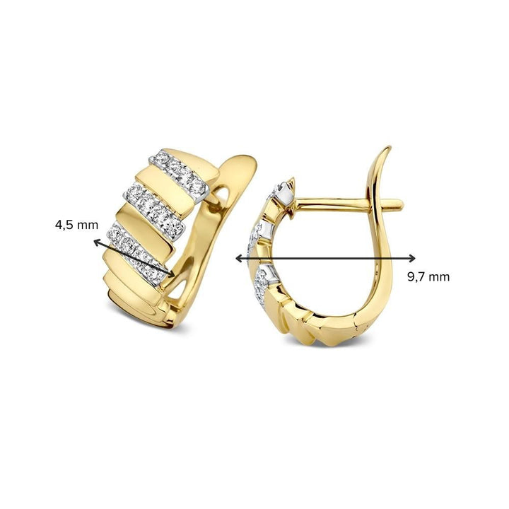 Bicolor Geel- en Witgouden Oorringen met Diamant – 14 Karaat Oorringen met 0.14 Carat Diamanten